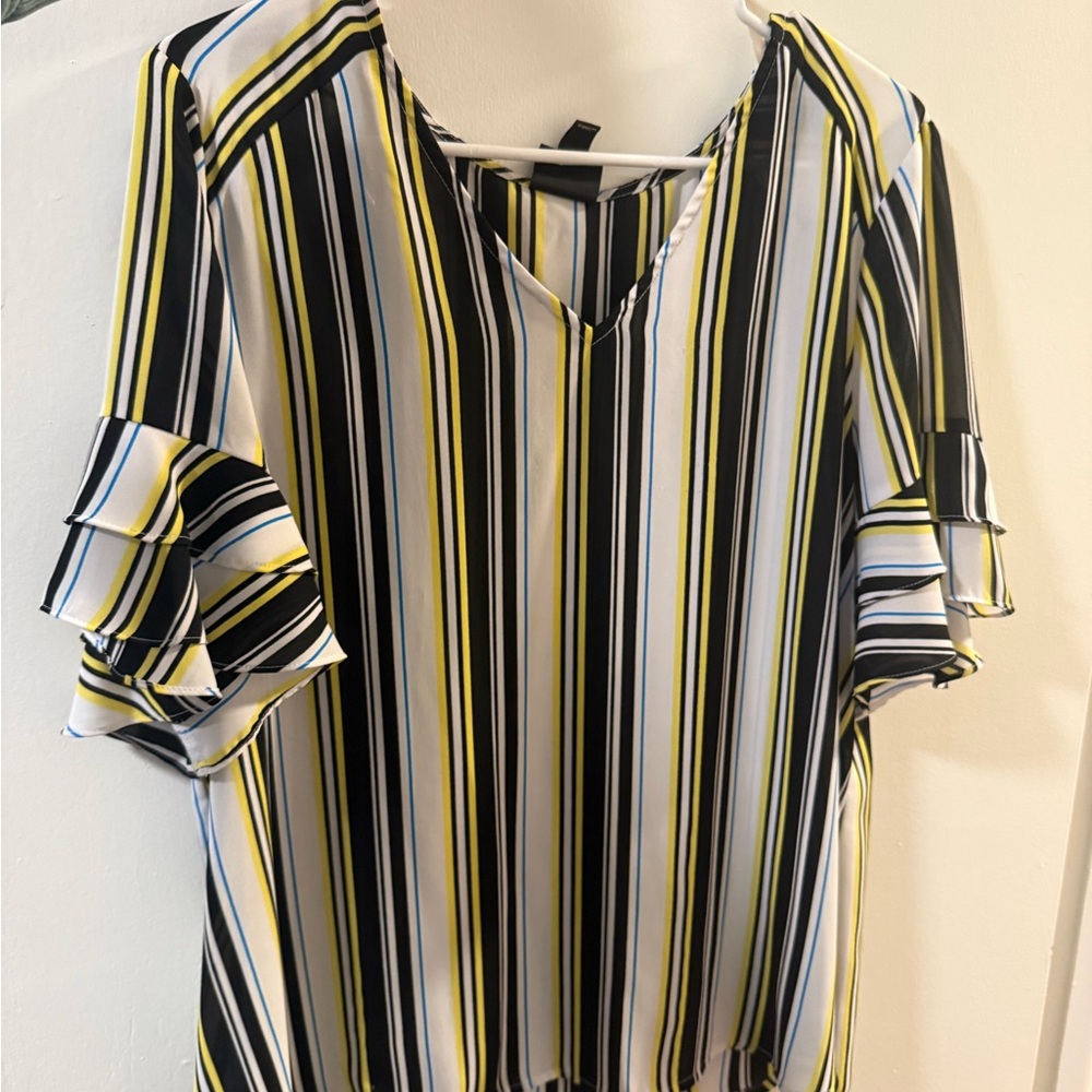 Worthington Multicolor Striped Blouse with Ruffle Sleeves